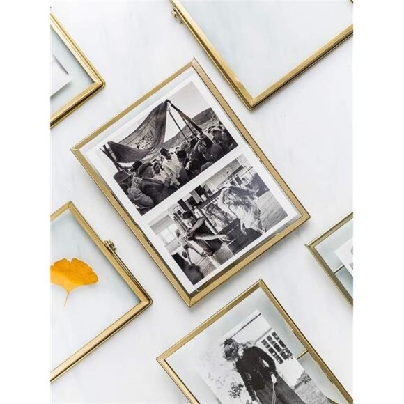 Set of 3 Glass Photo Frame Collection Simple Metal Geometric Picture - Picture 2 of 14